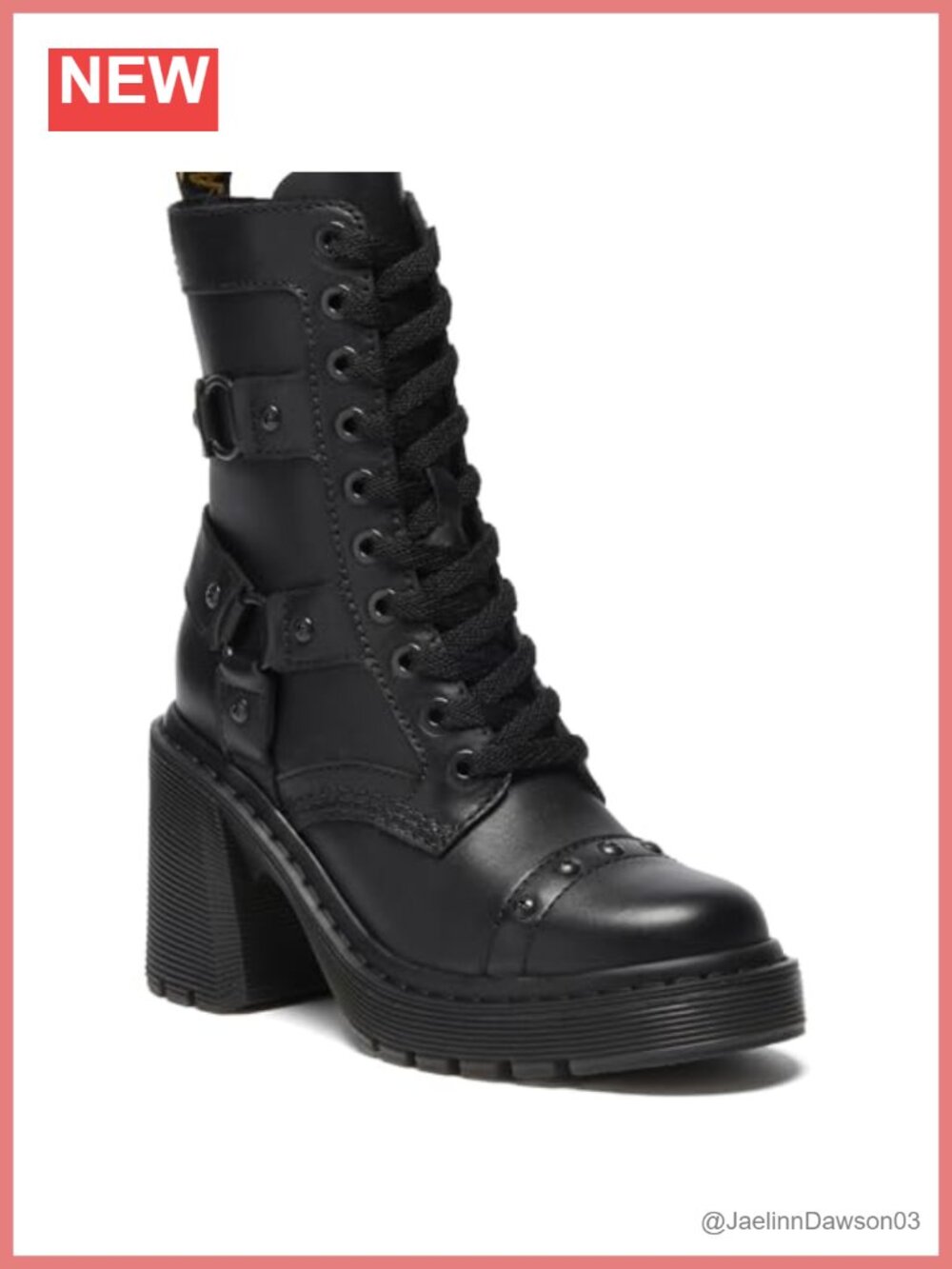 Dr. Martens Chesney Harness Ankle Boots Leather Flare Heel 10-Eye Zip